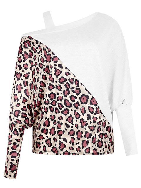 Leopard One Shoulder Bat Sleeve Top