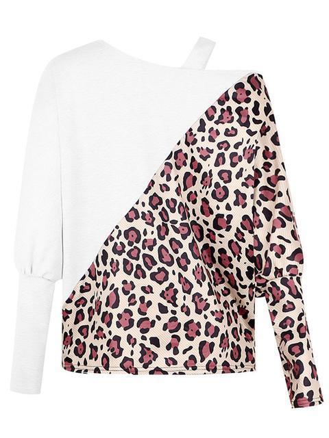 Leopard One Shoulder Bat Sleeve Top