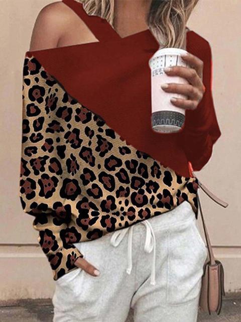 Leopard One Shoulder Bat Sleeve Top