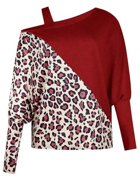 Leopard One Shoulder Bat Sleeve Top