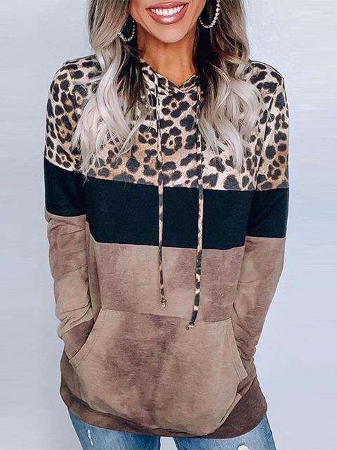 Leopard Print Drawstring Hoodie