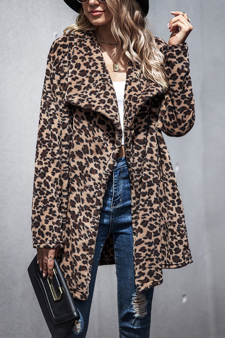 Leopard Print Lapel Long Coat