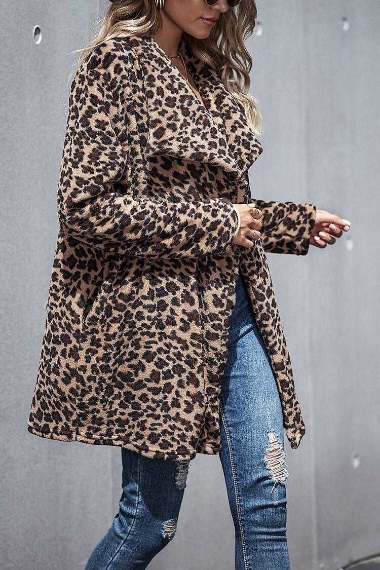 Leopard Print Lapel Long Coat