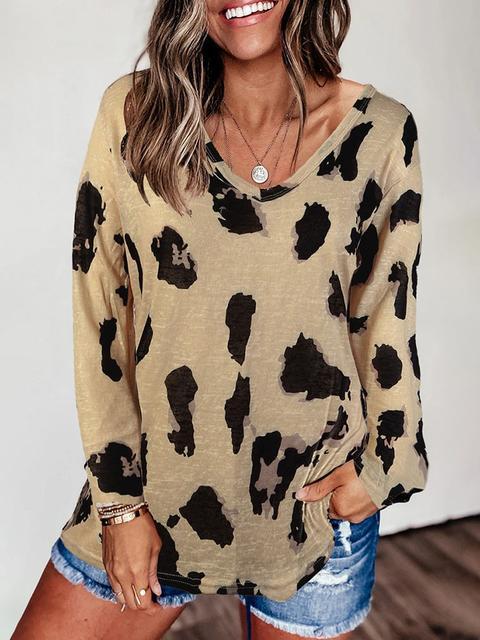 Leopard Print Long Sleeve Loose Pullover