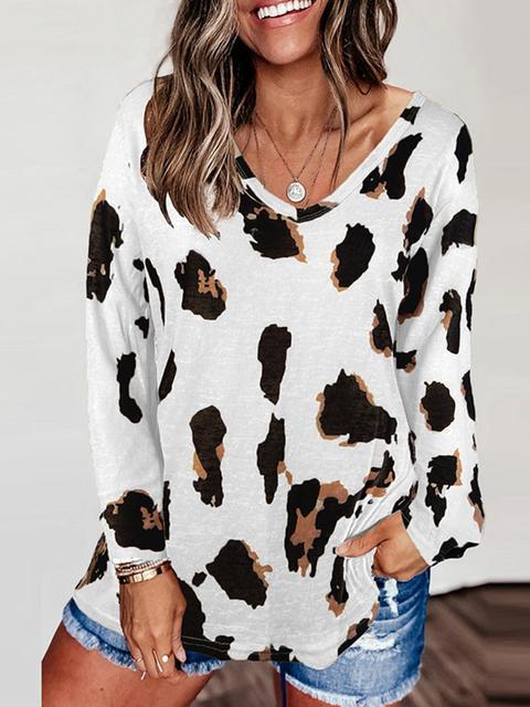 Leopard Print Long Sleeve Loose Pullover