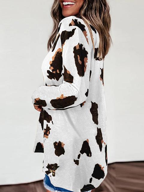 Leopard Print Long Sleeve Loose Pullover