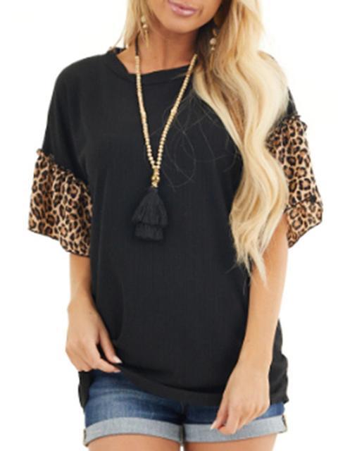 Leopard Raglan Short Sleeve Blouse