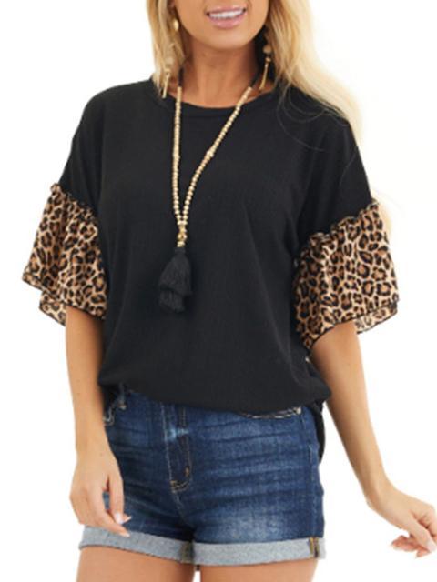 Leopard Raglan Short Sleeve Blouse