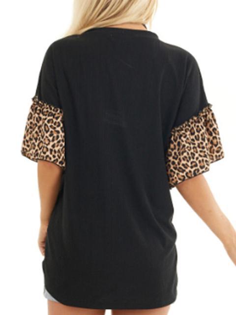 Leopard Raglan Short Sleeve Blouse