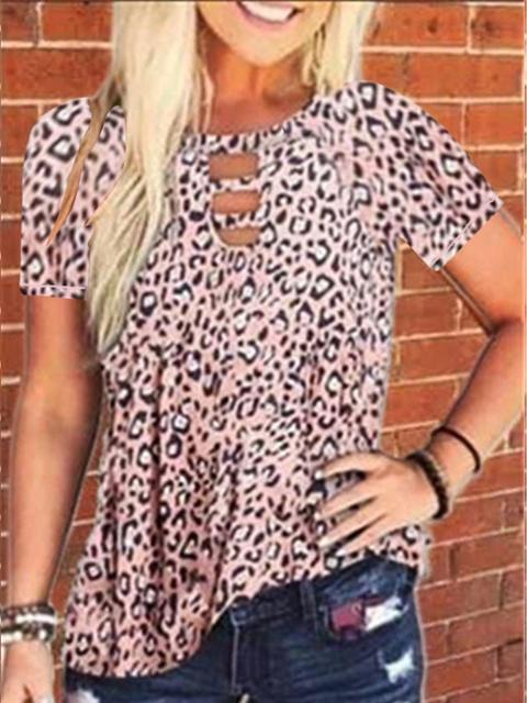 Leopard Tie-dye Print Short Sleeved Tunic Top