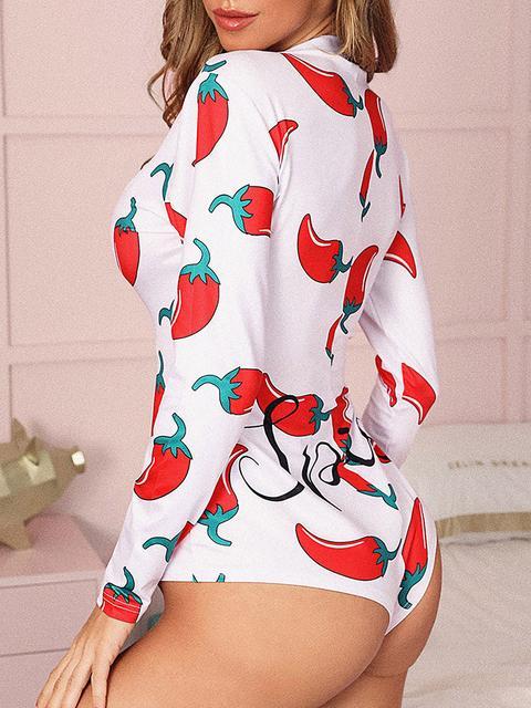 Long sleeve Low Cut Print Lounge Romper