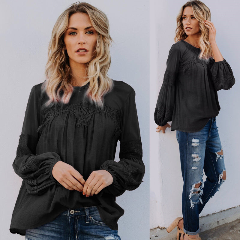 Long Sleeve Deep V-neck Blouse