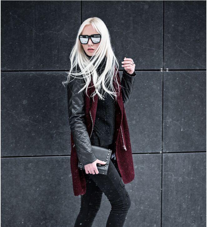 Cool Trend Side Zipper Stitching Mid-long Leather Coat - Landing Closet