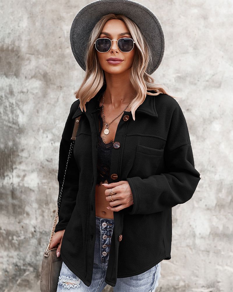 Button Down Long Sleeve Warm Jacket Top