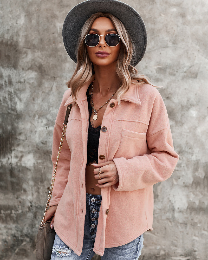 Button Down Long Sleeve Warm Jacket Top