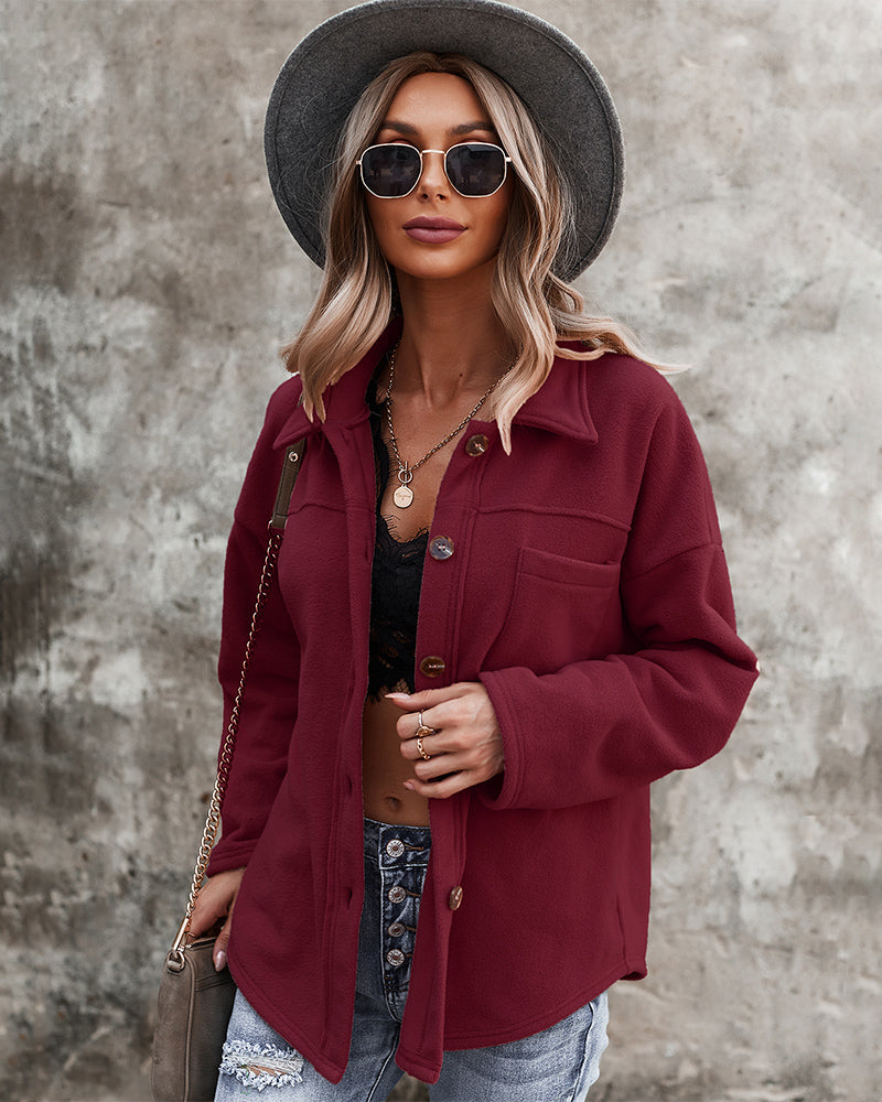 Button Down Long Sleeve Warm Jacket Top