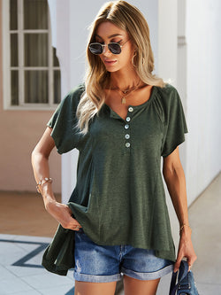 Short Sleeve Button Up Loose Blouse Top