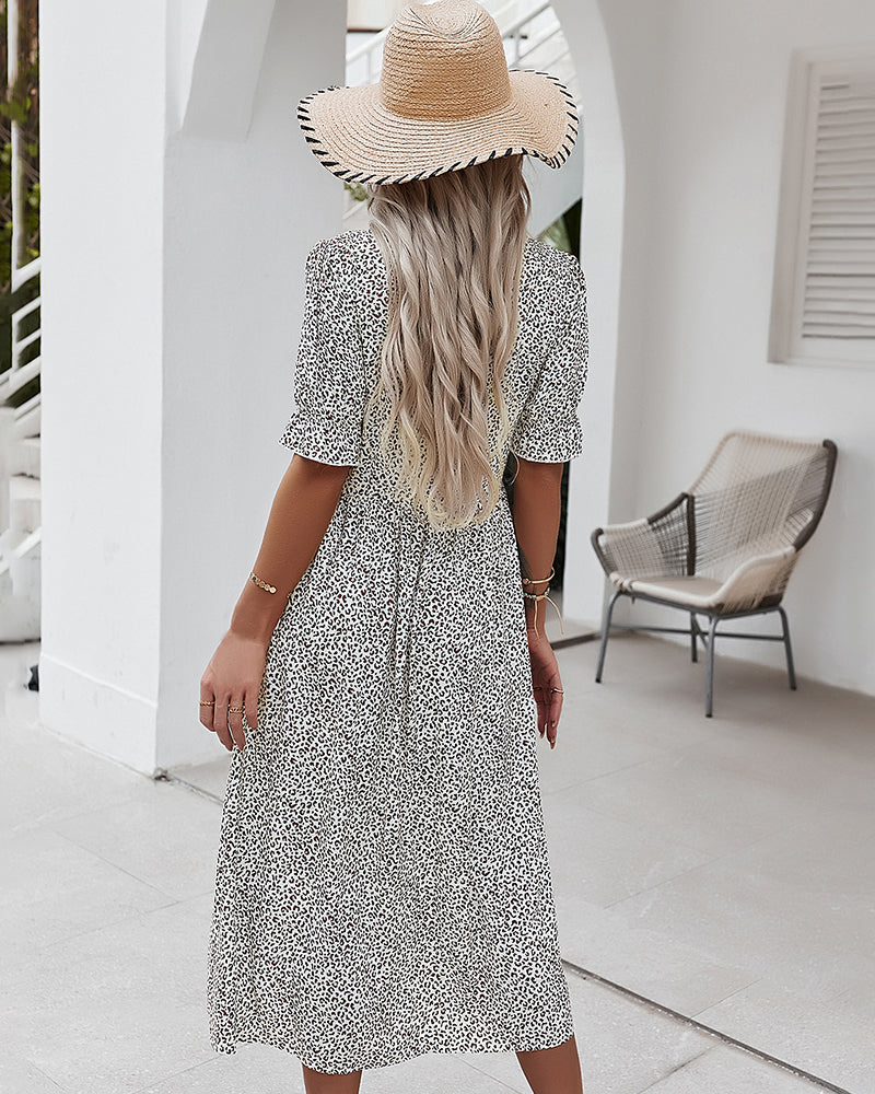 Short Sleeve Button Front Split Maxi Dress