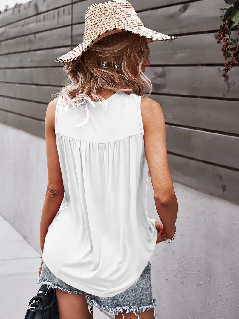 Sleeveless Round Lace Neck Casual Tank Top