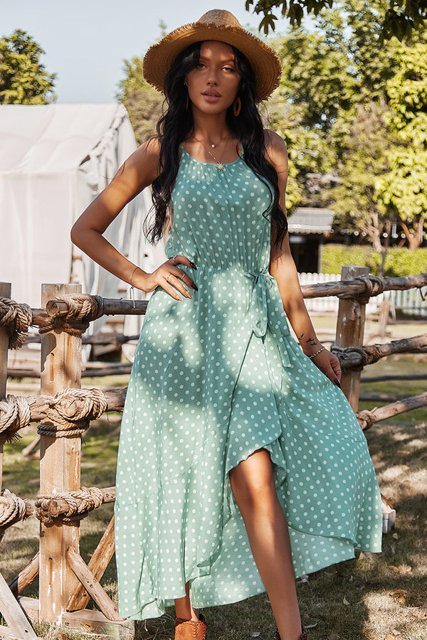 Polka Dot Spaghetti Strap Long Dress