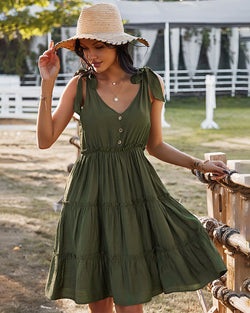 Adjustable Straps Sleeveless Button Up Midi Dress