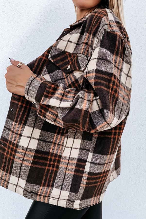 Long Sleeve Plaid Shirt Collar Jacket