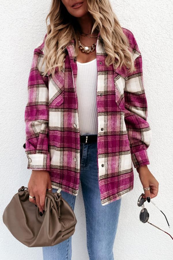 Long Sleeve Plaid Shirt Collar Jacket