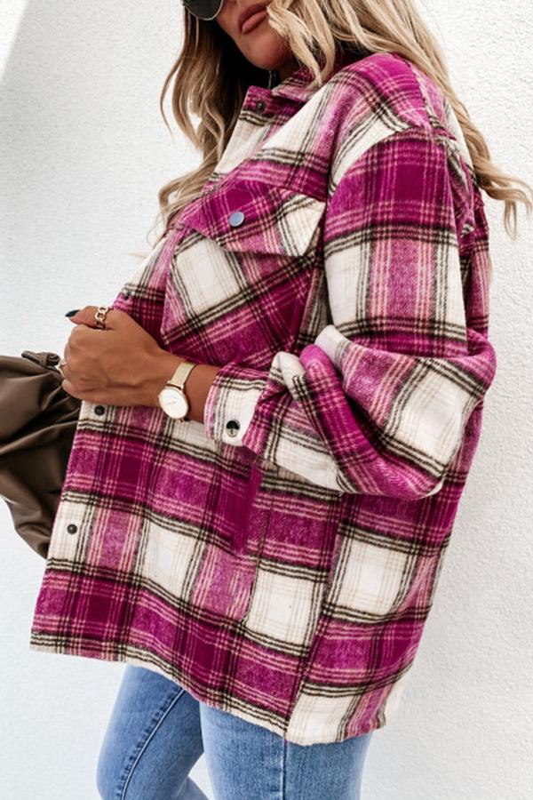 Long Sleeve Plaid Shirt Collar Jacket