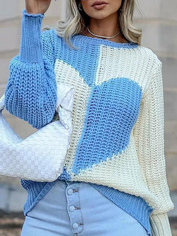 Casual Heart Color Block Knit Sweater