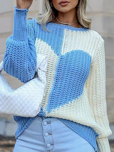 Casual Heart Color Block Knit Sweater