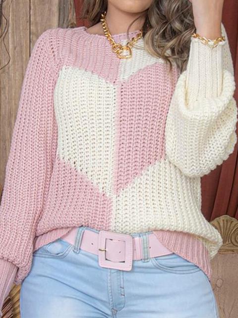 Casual Heart Color Block Knit Sweater