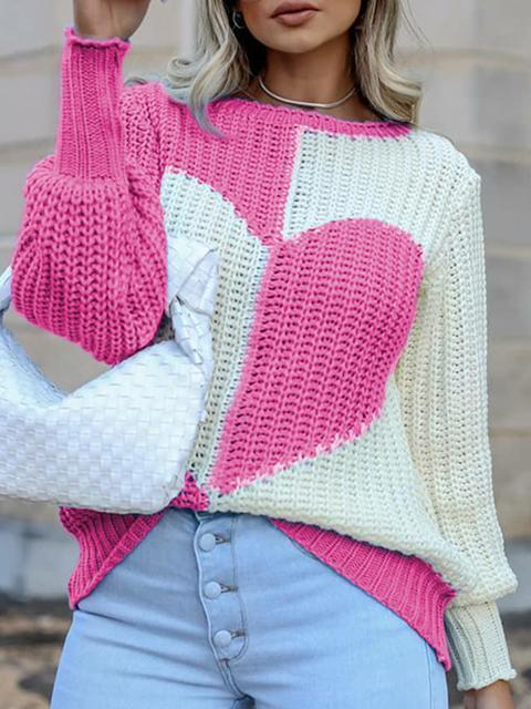 Casual Heart Color Block Knit Sweater