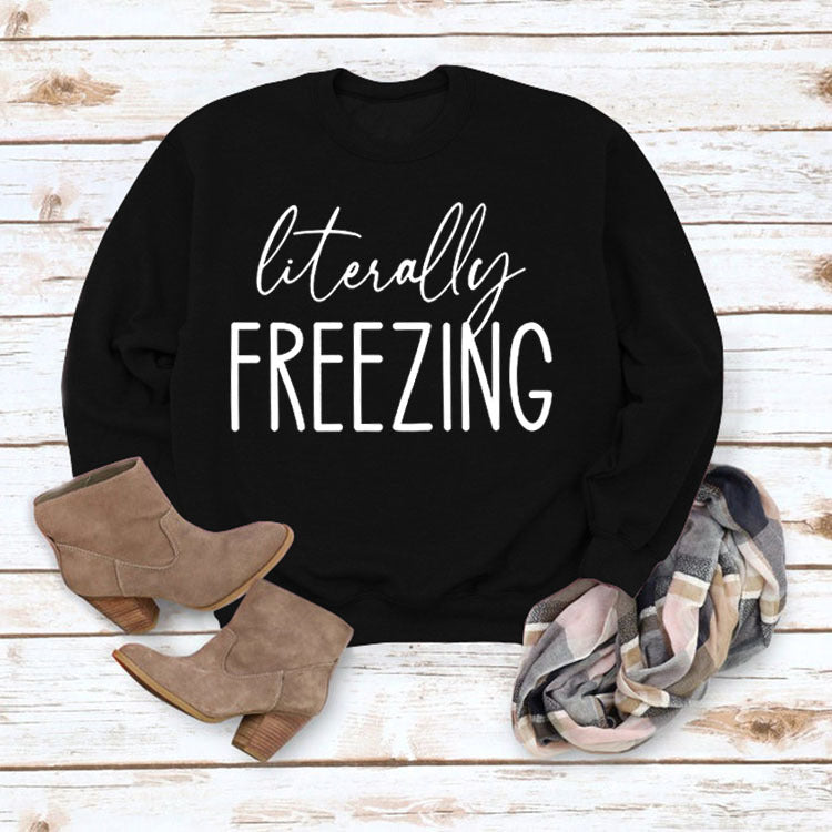 Freezing Print Round Neck Sweatshirt