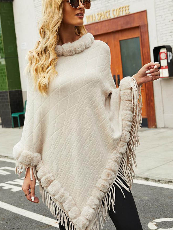 Round Neck Poncho Solid Color Cape Shawls