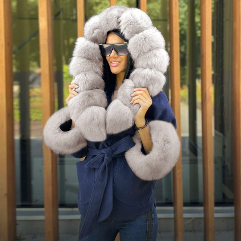 Bubble Faux Fur Tie Waist Front Pocket Coat