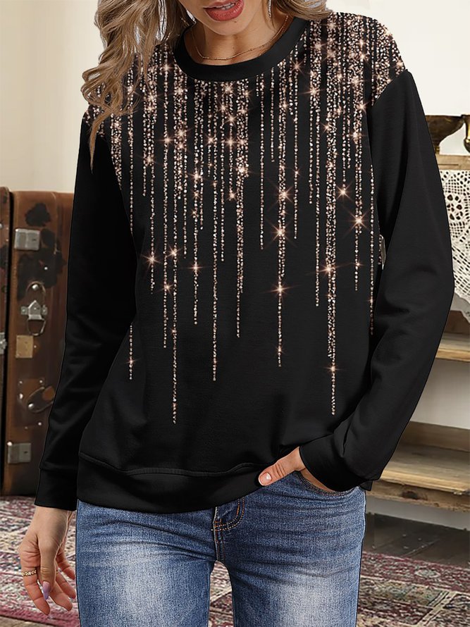 Round Neck Long Sleeve Sequins Sweatshirt