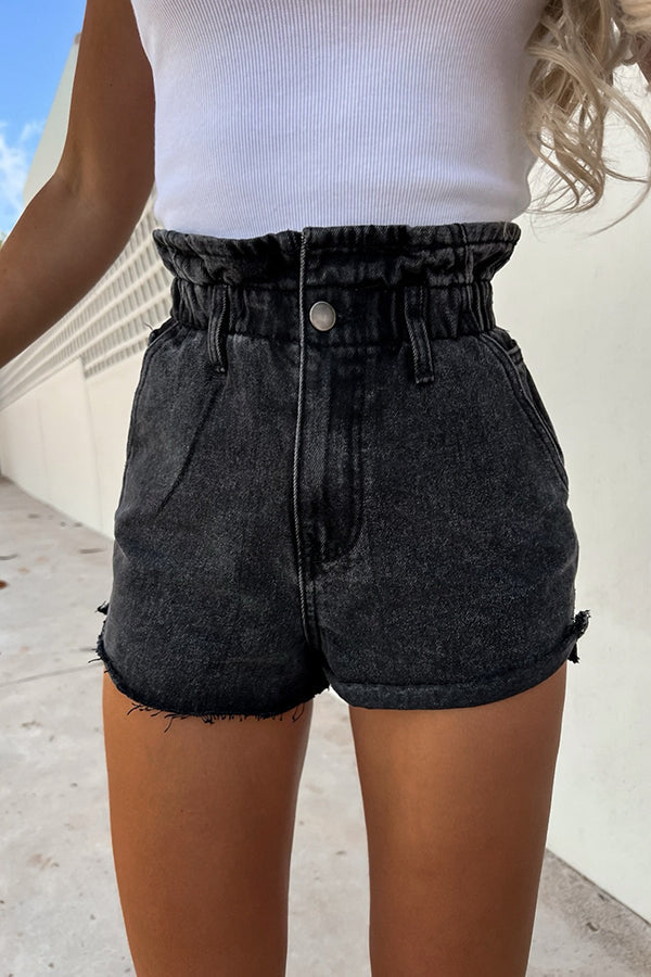 Sundays At The Market Cuffed Denim Paperbag Shorts