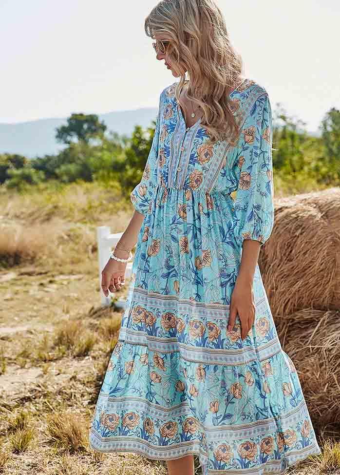 Bohemia Printed V Neck Dress