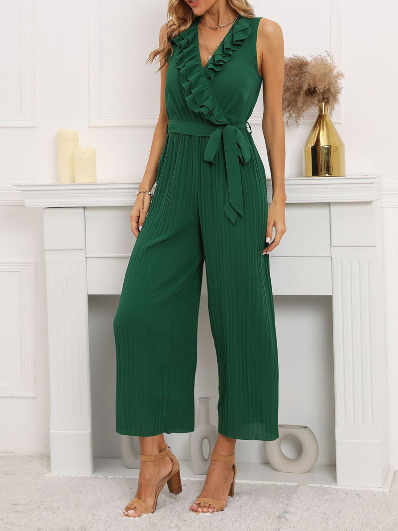 Women's Jumpsuits Sleeveless V-Neck Ruffle Pleated Jumpsuit