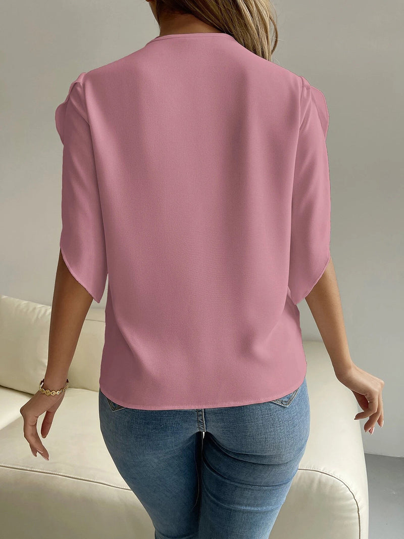 Fashion V-Neck Batwing Sleeves Solid Loose Blouse