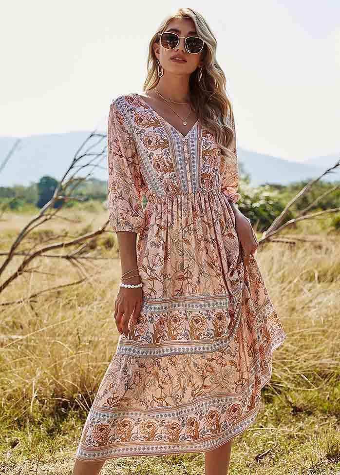 Bohemia Printed V Neck Dress