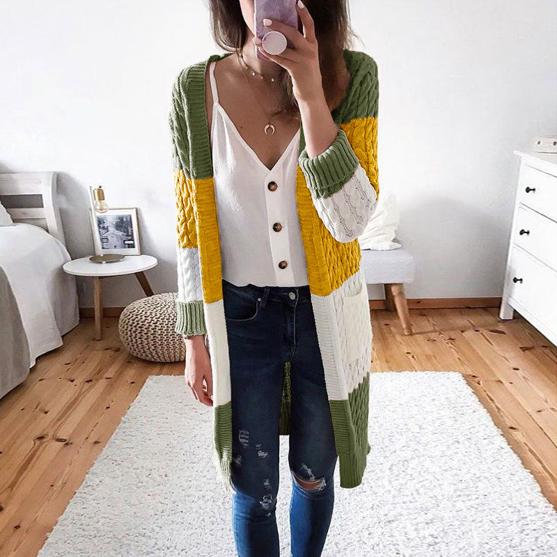 Chain Knit Knee Length Open Front Cardigan