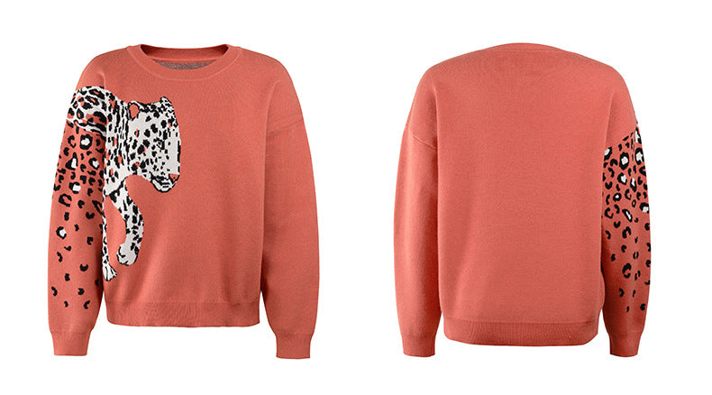 Casual Long Sleeve Leopard Print Sweatshirt