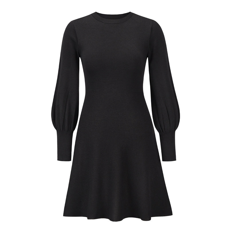 Crew Neck Long Sleeve High Elastic Waist Mini Dress