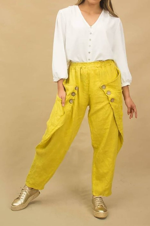 Button Elastic Waist Harlan Pants