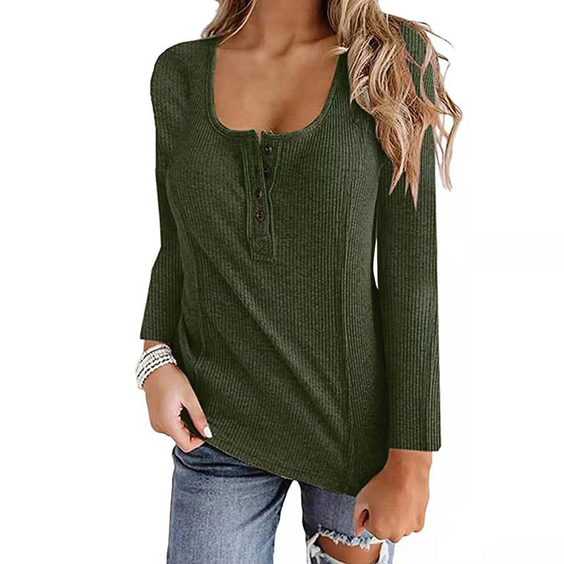 Casual U Neck Long Sleeve Top