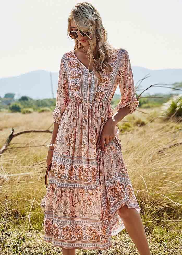 Bohemia Printed V Neck Dress