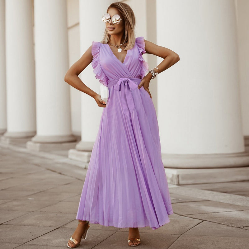 Sleeeveless V Neck Front Wrap Maxi Dress