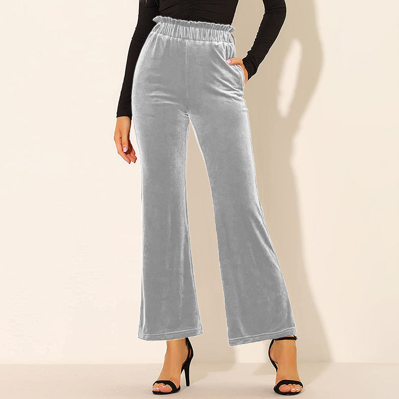 Elastic Waist Solid Color Side Pocket Wide Leg Pants