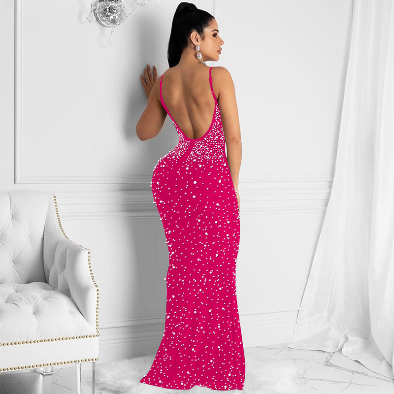 Sequin Spaghetti Strap V-Neck Mermaid Maxi Dress